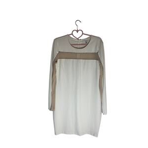 GUESS Women's Colorblock Mini Dress XL Long Sleeve White Nude Mesh Panel
